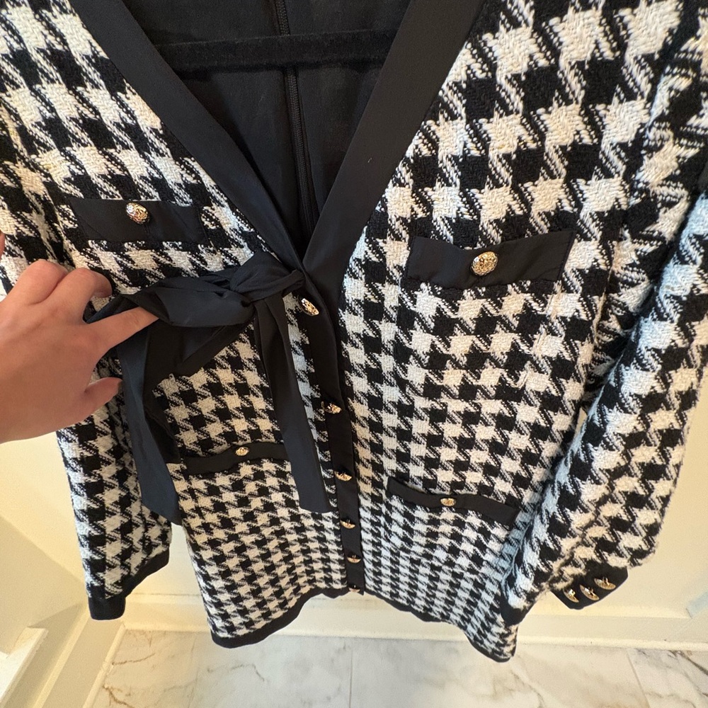 Pomander Place Black and White Houndstooth Cardigan